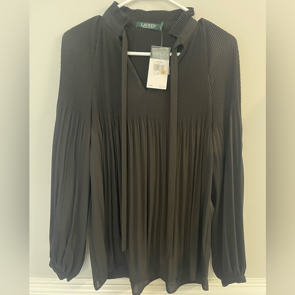 Ralph Lauren Black V-Neck Pleated Blouse